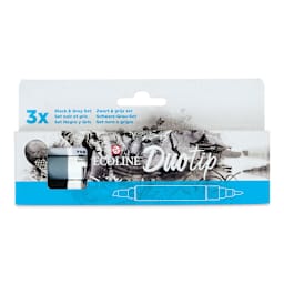 Royal Talens Ecoline DuoTip Markers - Black and Grey, Set of 3 front of package