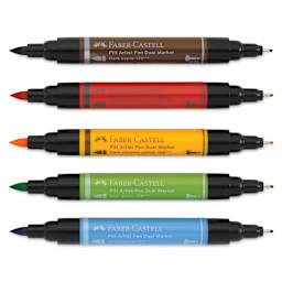 Faber-Castell Pitt Artist Pen Dual Tip Markers - Set of 5 with caps off