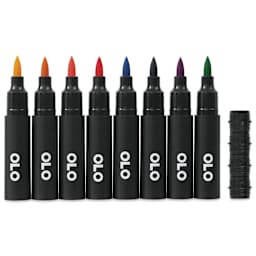Olo Brush Dual-Tip Markers - Set of 8, Basic, caps off