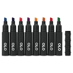 Olo Chisel Dual-Tip Markers - Set of 8, Basic, caps off