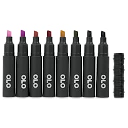 Olo Chisel Dual-Tip Markers - Set of 8, Botanical, caps off