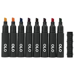 Olo Chisel Dual-Tip Markers - Set of 8, Comic, caps off