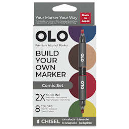 Olo Chisel Dual-Tip Markers - Set of 8, Comic, front of the packaging
