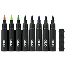 Olo Brush Dual-Tip Markers - Set of 8, Landscape, caps off