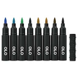 Olo Brush Dual-Tip Markers - Set of 8, Sea and Sky, caps off
