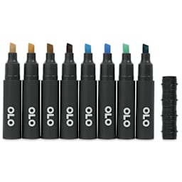 Olo Chisel Dual-Tip Markers - Set of 8, Sea and Sky, caps off