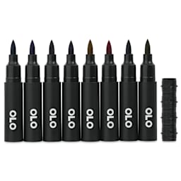 Olo Brush Dual-Tip Markers - Set of 8, Rich, caps off