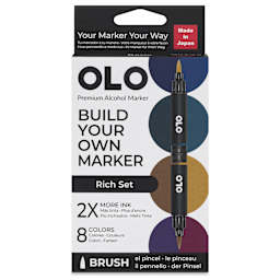 Olo Brush Dual-Tip Markers - Set of 8, Rich, front of the packaging
