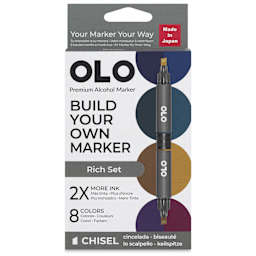 Olo Chisel Dual-Tip Markers - Set of 8, Rich, front of the packaging