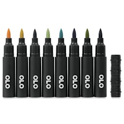 Olo Brush Dual-Tip Markers - Set of 8, Muted, caps off