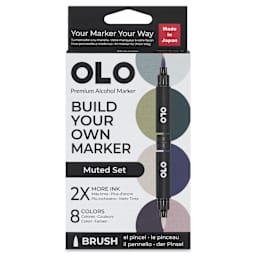 Olo Brush Dual-Tip Markers - Set of 8, Muted, front of the packaging