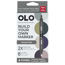 Olo Chisel Dual-Tip Markers - Set of 8, Muted, front of the packaging