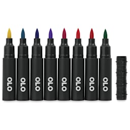 Olo Brush Dual-Tip Markers - Set of 8, Vibrant, caps off