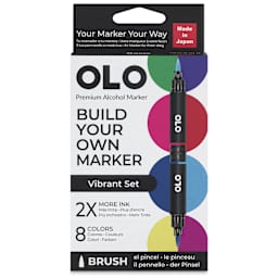 Olo Brush Dual-Tip Markers - Set of 8, Vibrant, front of the packaging