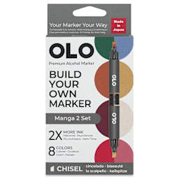 Olo Chisel Dual-Tip Markers - Set of 8, Manga 2, front of the packaging