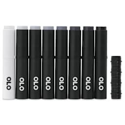 Olo Brush Dual-Tip Markers - Set of 8, Cool Gray, caps on