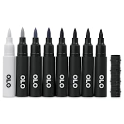 Olo Brush Dual-Tip Markers - Set of 8, Cool Gray, caps off