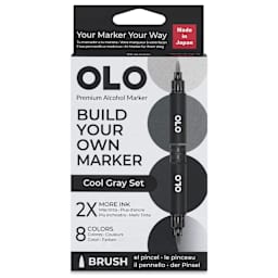 Olo Brush Dual-Tip Markers - Set of 8, Cool Gray, front of the packaging