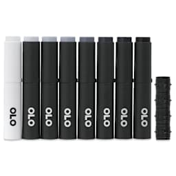 Olo Chisel Dual-Tip Markers - Set of 8, Cool Gray, caps on