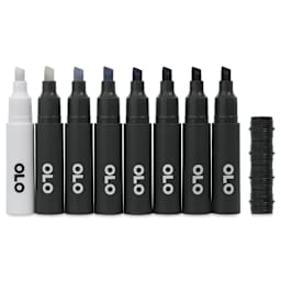 Olo Chisel Dual-Tip Markers - Set of 8, Cool Gray, caps off