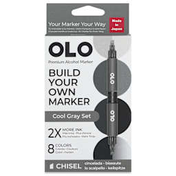 Olo Chisel Dual-Tip Markers - Set of 8, Cool Gray, front of the packaging