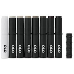 Olo Brush Dual-Tip Markers - Set of 8, Warm Gray, caps on