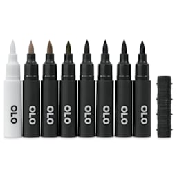 Olo Brush Dual-Tip Markers - Set of 8, Warm Gray, caps off