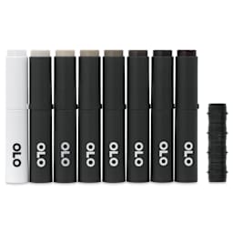 Olo Chisel Dual-Tip Markers - Set of 8, Warm Gray, caps on