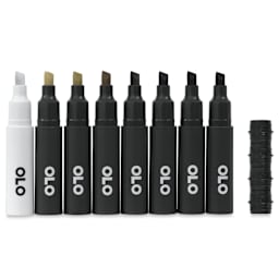 Olo Chisel Dual-Tip Markers - Set of 8, Warm Gray, caps off