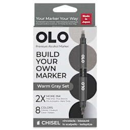 Olo Chisel Dual-Tip Markers - Set of 8, Warm Gray, front of the packaging