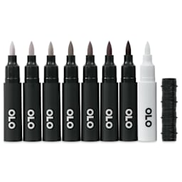 Olo Brush Dual-Tip Markers - Set of 8, Red Gray, caps off
