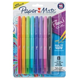 Paper Mate Flair Dual Tip Pens - Set of 8, front of the packaging