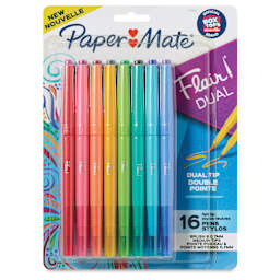 Paper Mate Flair Dual Tip Pens - Set of 16, front of the packaging