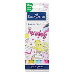 Faber-Castell Goldfaber Sketch Dual-Tip Markers - Kawaii, Set of 6, front of the packaging