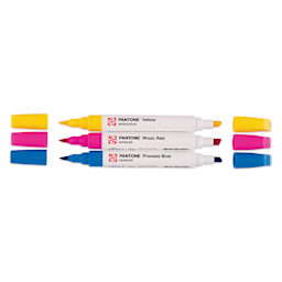 Pantone Dual Tip Markers - Primary, Set of 3, markers laid out with caps off