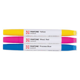 Pantone Dual Tip Markers - Primary, Set of 3, markers laid out with caps on