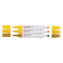 Pantone Dual Tip Markers - Yellow, Set of 3, markers laid out with caps off