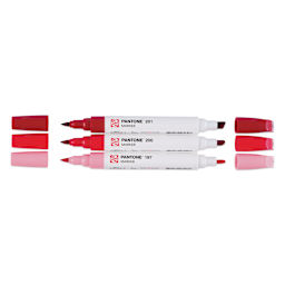 Pantone Dual Tip Markers - Red, Set of 3, markers laid out with caps off