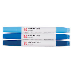 Pantone Dual Tip Markers - Blue, Set of 3, markers laid out with caps on