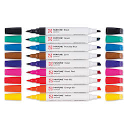Pantone Dual Tip Markers - Primary, Set of 9, markers laid out with caps off