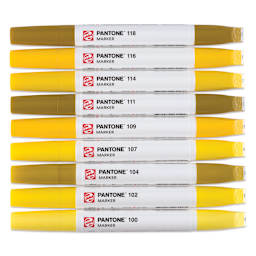 Pantone Dual Tip Markers - Yellow, Set of 9, markers laid out with caps on