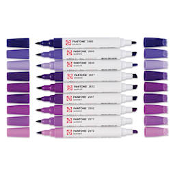 Pantone Dual Tip Markers - Purple, Set of 9, markers laid out with caps off