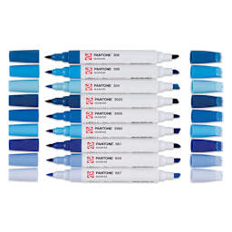 Pantone Dual Tip Markers - Blue, Set of 9, markers laid out with caps off