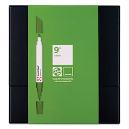 Pantone Dual Tip Markers - Green, Set of 9, front of the packaging