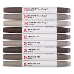 Pantone Dual Tip Markers - Warm Gray, Set of 9, markers laid out with caps on