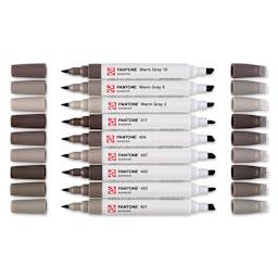 Pantone Dual Tip Markers - Warm Gray, Set of 9, markers laid out with caps off