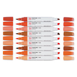 Pantone Dual Tip Markers - Warm Red, Set of 9, markers laid out with caps off