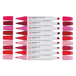Pantone Dual Tip Markers - Cool Red, Set of 9, markers laid out with caps off