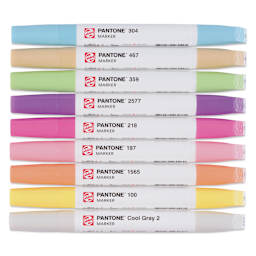Pantone Dual Tip Markers - Pastel, Set of 9, markers laid out with caps on