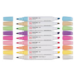 Pantone Dual Tip Markers - Pastel, Set of 9, markers laid out with caps off